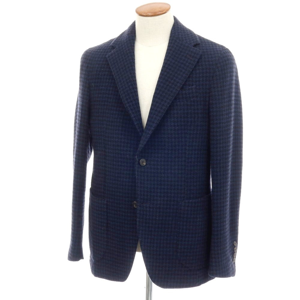 【中古】ジャン パオロ GIAM PAOLO ウールナイロン ハウンドトゥース 2B テーラードジャケット ネイビーxブラック【 サイズ48 】【 状態ランクB 】【 メンズ 】