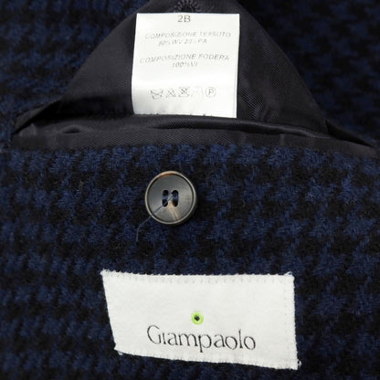 【中古】ジャン パオロ GIAM PAOLO ウールナイロン ハウンドトゥース 2B テーラードジャケット ネイビーxブラック【サイズ48】【 状態ランクB 】【 メンズ 】