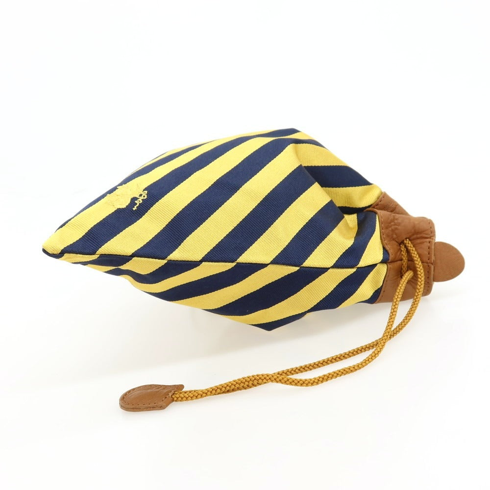 【中古】ブルックスブラザーズ Brooks Brothers シルク系 巾着ポーチ ネイビーxイエロー【 状態ランクC 】【 メンズ 】
