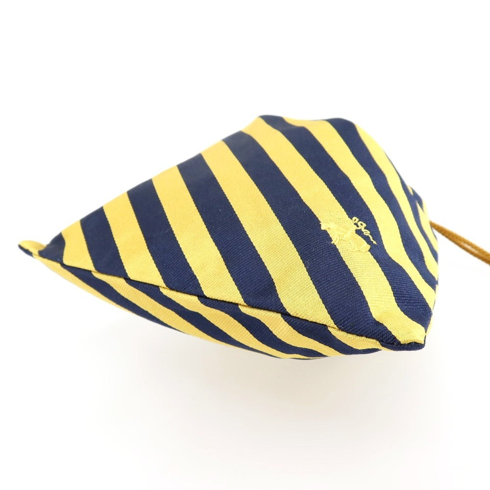 【中古】ブルックスブラザーズ Brooks Brothers シルク系 巾着ポーチ ネイビーxイエロー【 状態ランクC 】【 メンズ 】