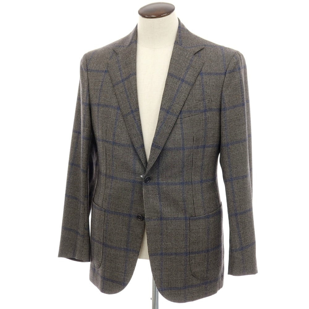 【中古】デペトリロ DE PETRILLO ウール チェック 3B テーラードジャケット アッシュブラウンxブラック×ネイビー【サイズ50 Drop 8】【 状態ランクB 】【 メンズ 】