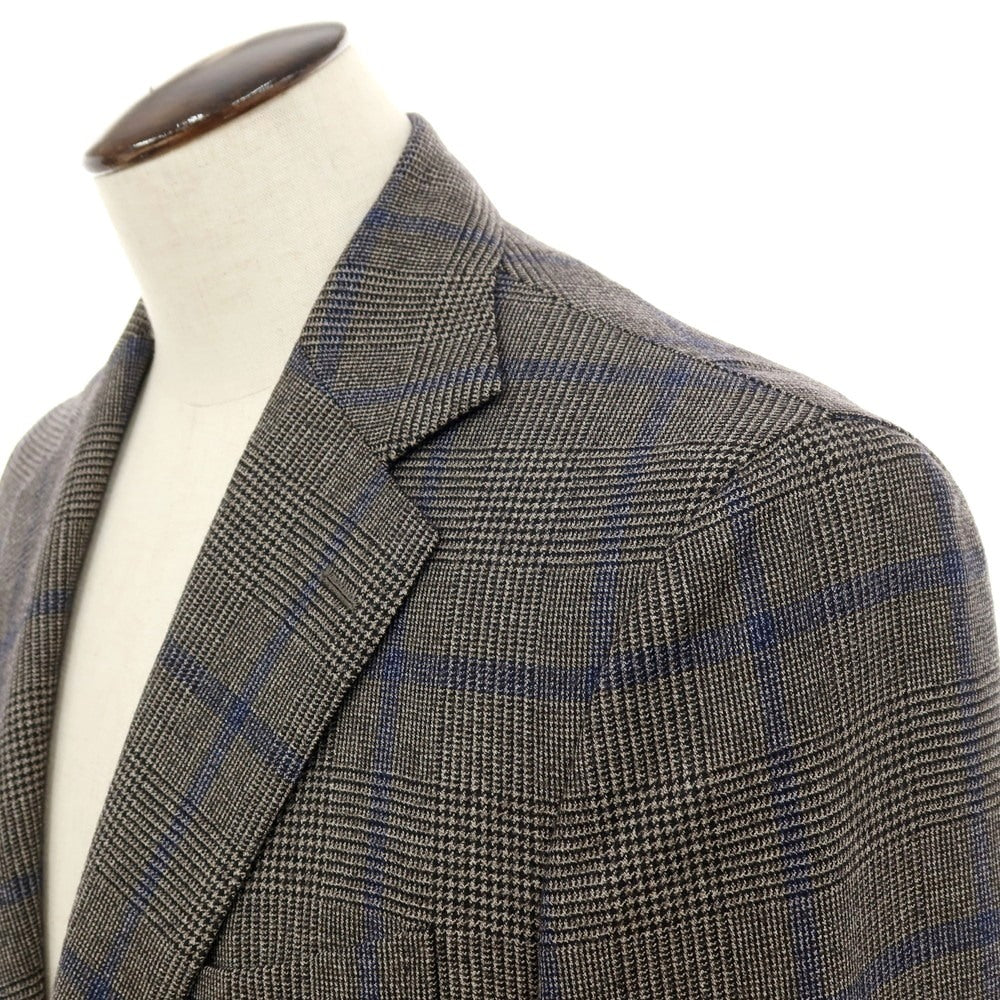 【中古】デペトリロ DE PETRILLO ウール チェック 3B テーラードジャケット アッシュブラウンxブラック×ネイビー【サイズ50 Drop 8】【 状態ランクB 】【 メンズ 】