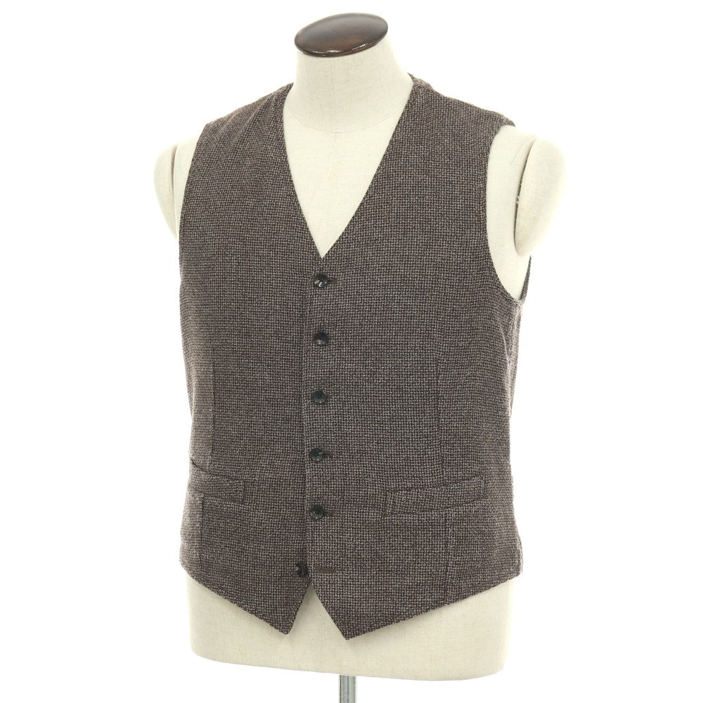 【中古】ラルディーニ LARDINI ウールポリエステルコットン カジュアル系ジレ ベスト ダークブラウンxホワイト【サイズ50】【 状態ランクB 】【 メンズ 】