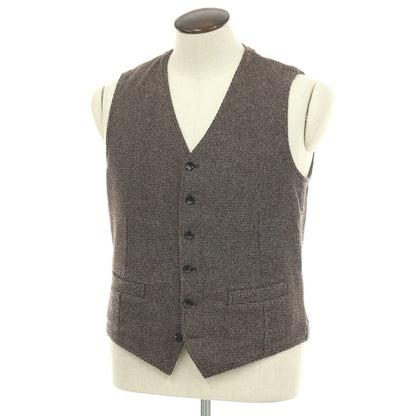 【中古】ラルディーニ LARDINI ウールポリエステルコットン カジュアル系ジレ ベスト ダークブラウンxホワイト【サイズ50】【 状態ランクB 】【 メンズ 】