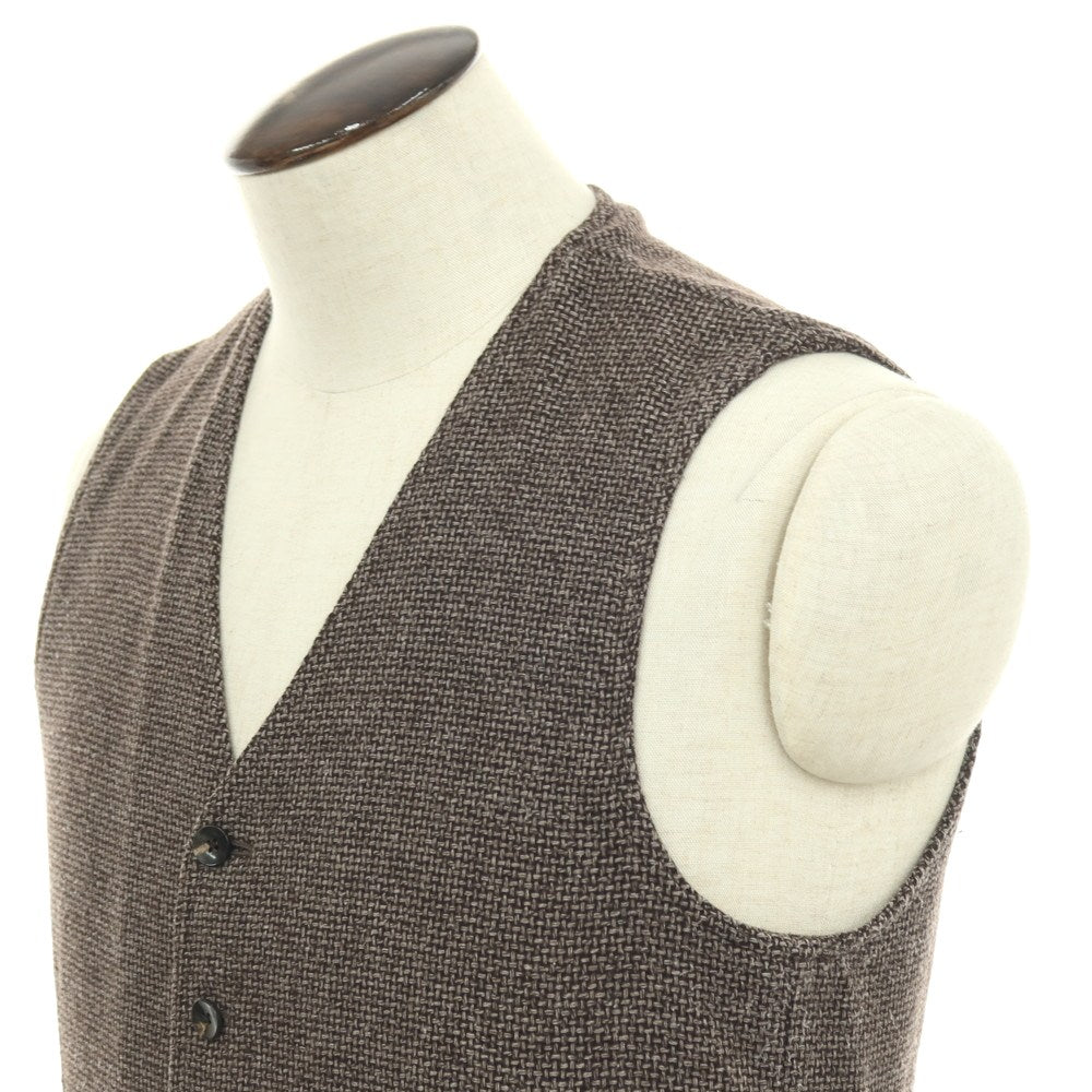 【中古】ラルディーニ LARDINI ウールポリエステルコットン カジュアル系ジレ ベスト ダークブラウンxホワイト【サイズ50】【 状態ランクB 】【 メンズ 】