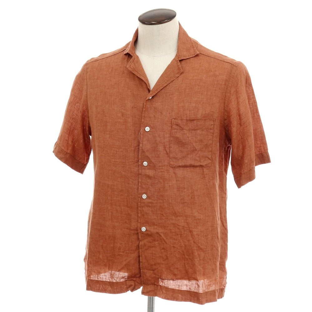 【中古】バグッタ Bagutta リネン オープンカラー 半袖シャツ ブラウン【サイズ42】【 状態ランクB 】【 メンズ 】
