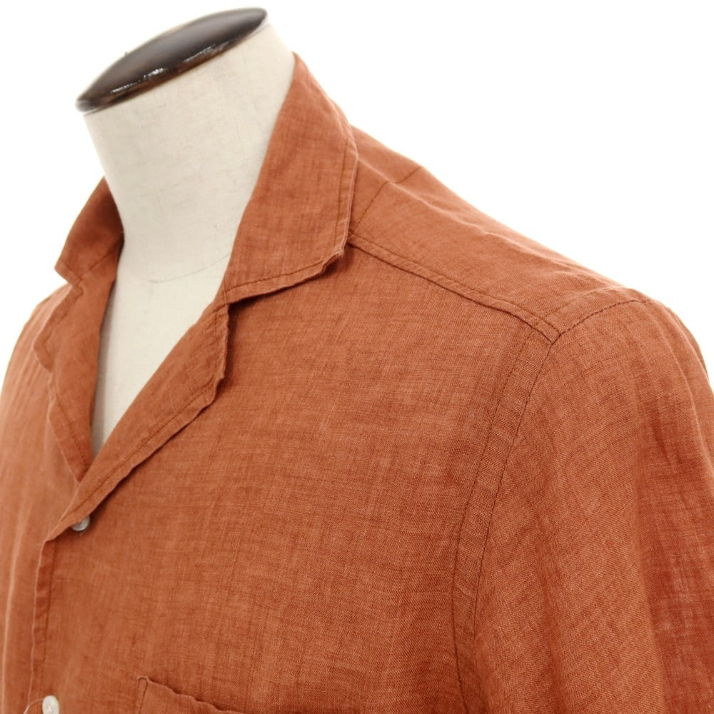 【中古】バグッタ Bagutta リネン オープンカラー 半袖シャツ ブラウン【サイズ42】【 状態ランクB 】【 メンズ 】