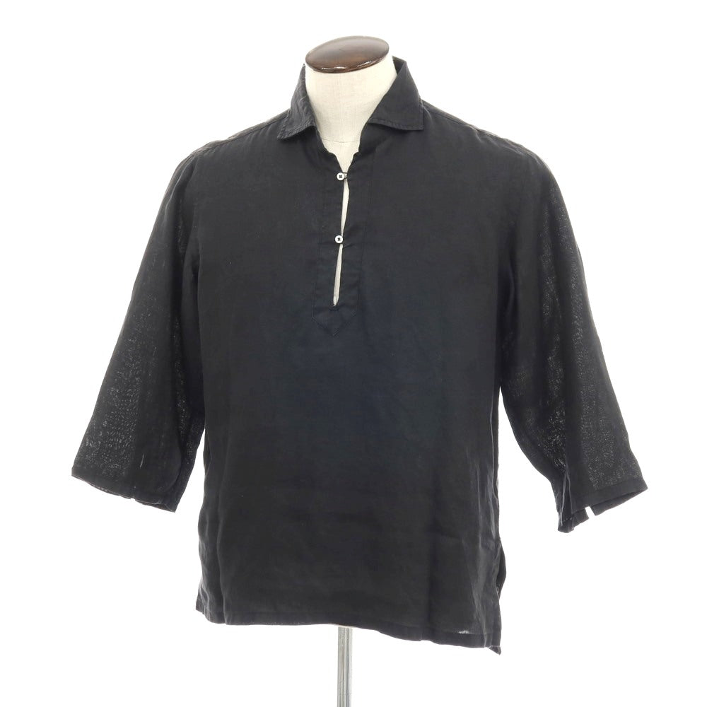 【中古】マリオ ムスカリエッロ Mario Muscariello リネン 七分袖 カプリシャツ ブラック【サイズL】【 状態ランクB 】【 メンズ 】