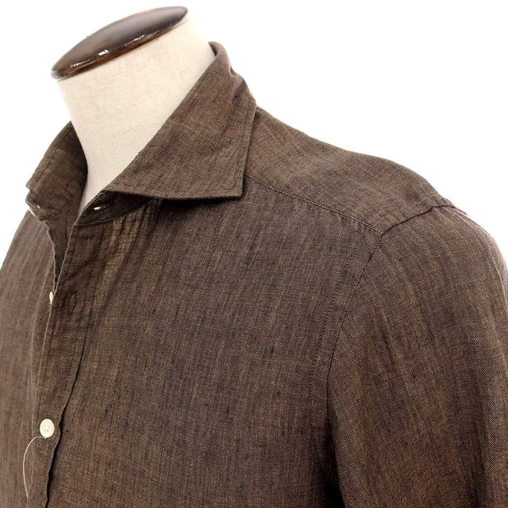 【中古】ブリッラ ペル イル グスト Brilla per il gusto リネン ワイドカラー カジュアルシャツ ブラウン【サイズL】【 状態ランクB 】【 メンズ 】