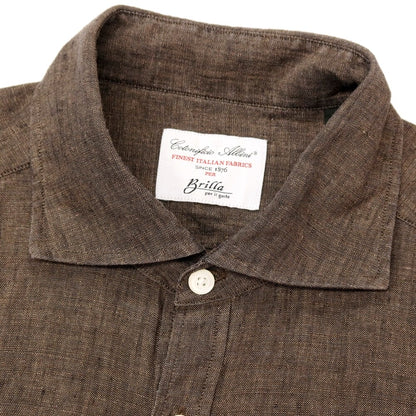 【中古】ブリッラ ペル イル グスト Brilla per il gusto リネン ワイドカラー カジュアルシャツ ブラウン【サイズL】【 状態ランクB 】【 メンズ 】