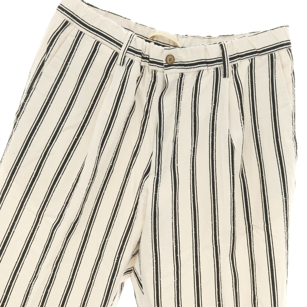 【中古】ブリリア1949 BRIGLIA 1949 BEAMS別注 レーヨンナイロンコットン ストライプ イージースラックスパンツ オフホワイトxブラック【サイズ50】【 状態ランクB 】【 メンズ 】