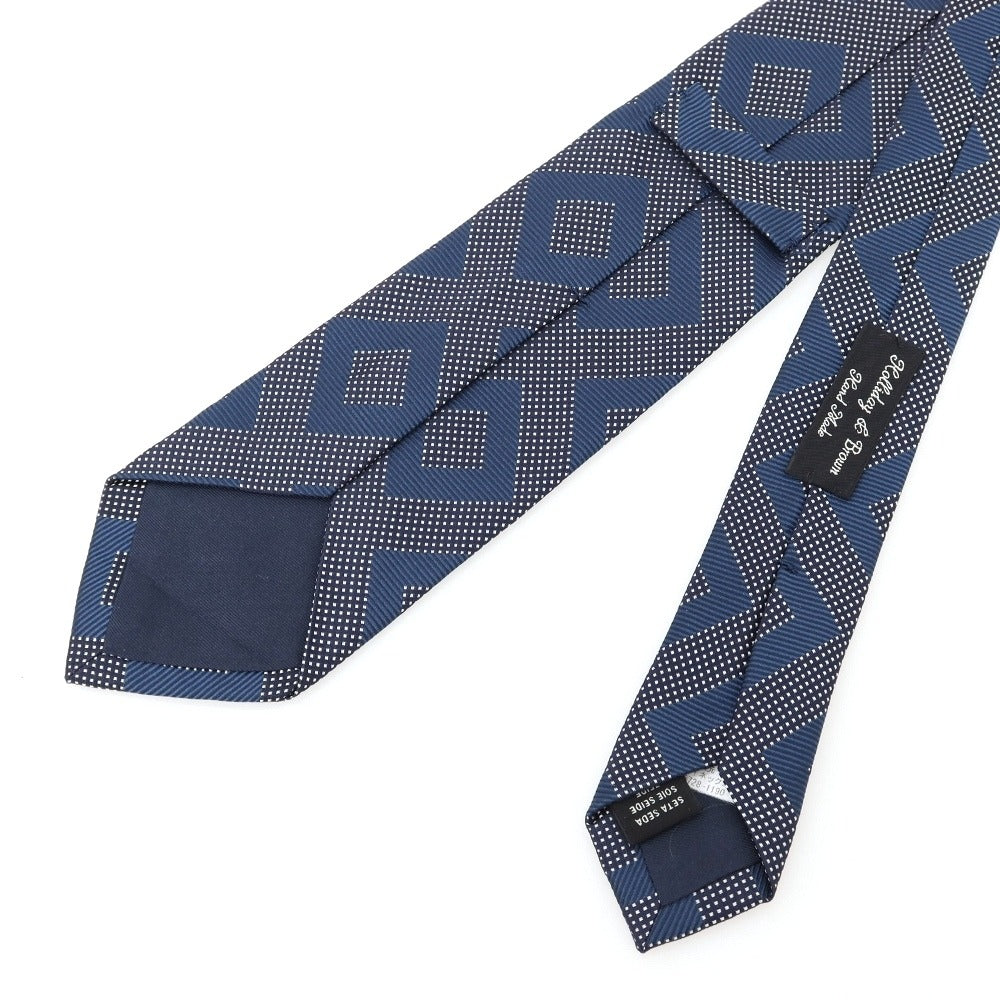 【中古】ホリデイ アンド ブラウン HOLLIDAY &amp; BROWN ダイヤ柄 シルク ネクタイ ネイビーxオフホワイト【 状態ランクB 】【 メンズ 】