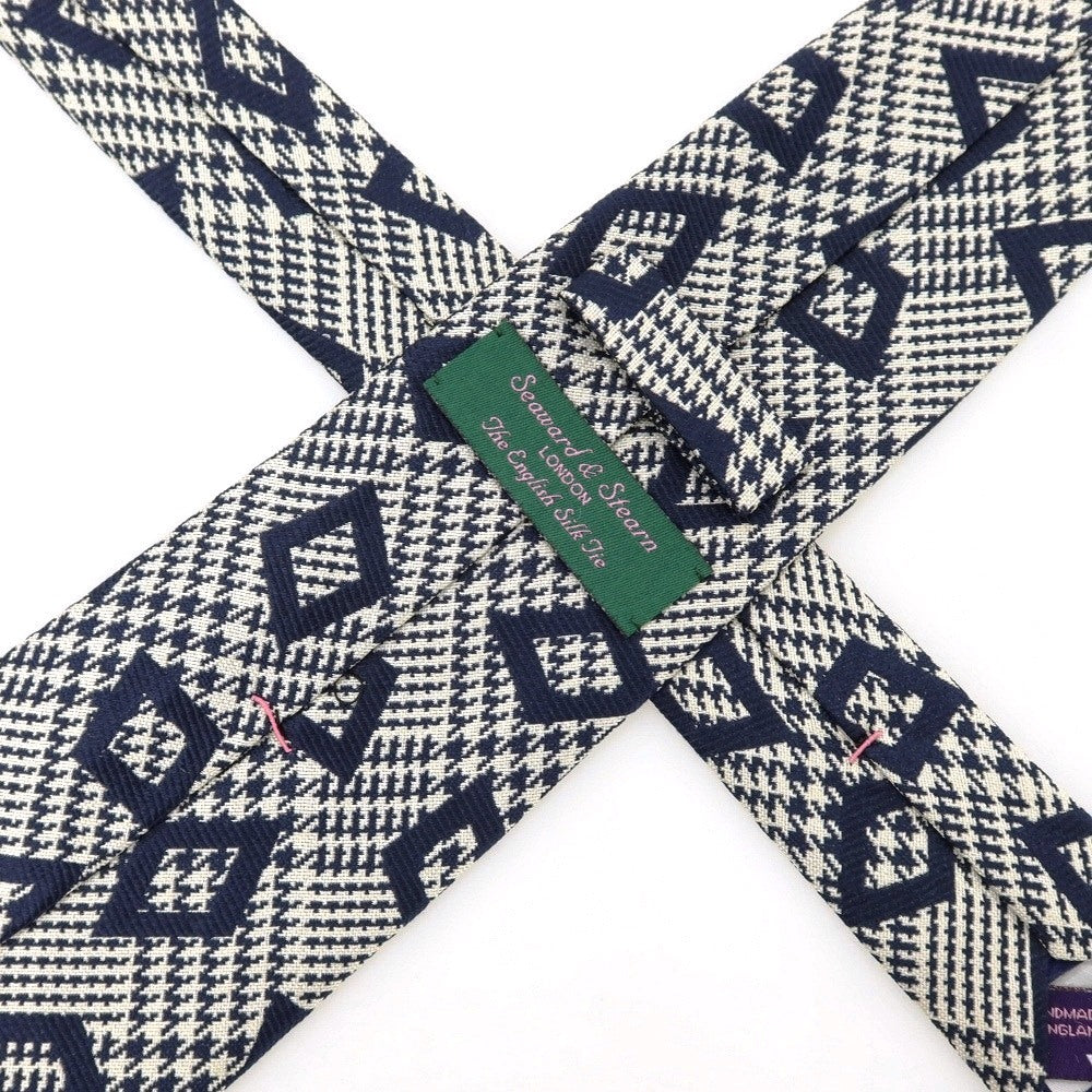 【中古】シーワード＆ スターン seaward&amp;stearn グレンチェック×ダイヤ柄 シルク ネクタイ ホワイトxネイビー【 状態ランクB 】【 メンズ 】
