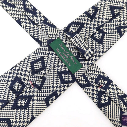 【中古】シーワード＆ スターン seaward&amp;stearn グレンチェック×ダイヤ柄 シルク ネクタイ ホワイトxネイビー【 状態ランクB 】【 メンズ 】