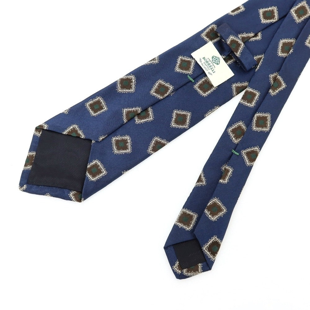 【中古】ルイジ ボレッリ Luigi Borrelli シルク 小紋柄ネクタイ ネイビーxブラウン【 状態ランクB 】【 メンズ 】