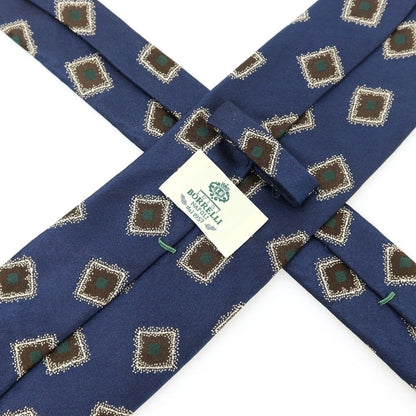 【中古】ルイジ ボレッリ Luigi Borrelli シルク 小紋柄ネクタイ ネイビーxブラウン【 状態ランクB 】【 メンズ 】