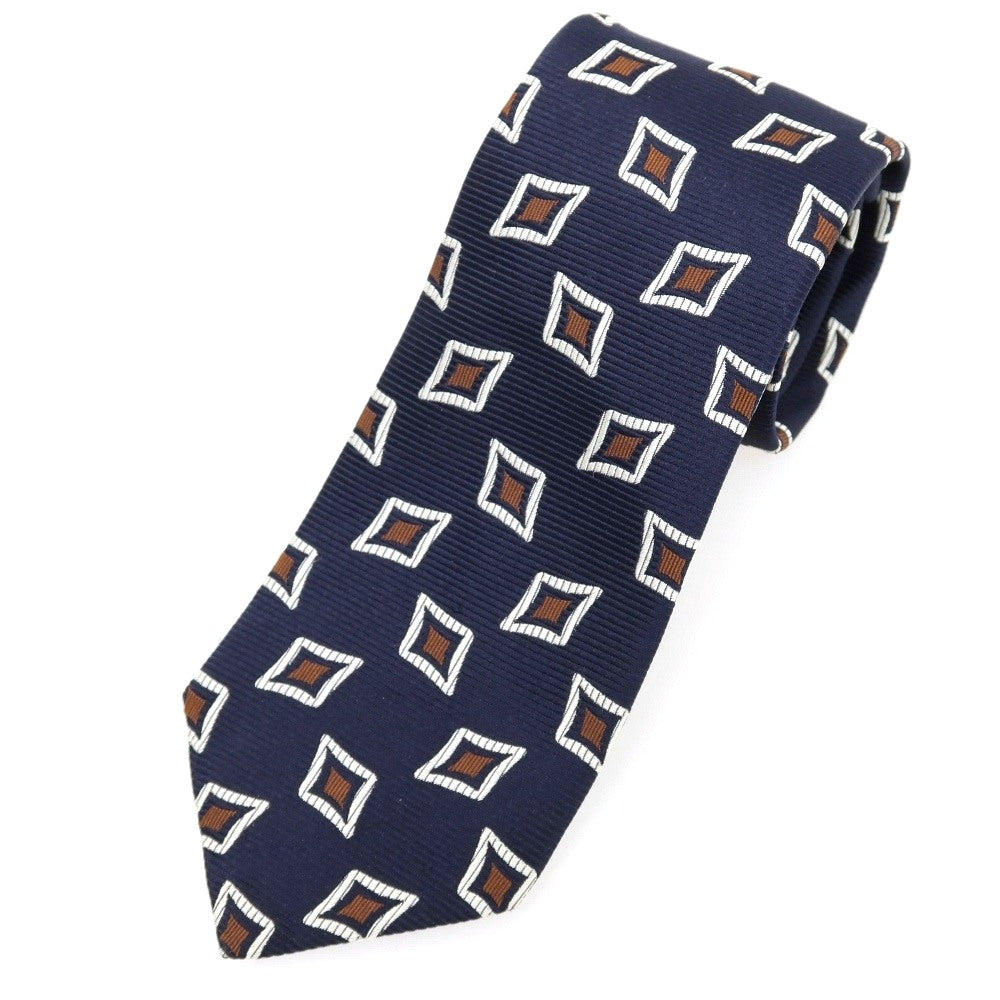 【中古】エリコフォルミコラ ERRICO FORMICOLA シルク 小紋柄ネクタイ ネイビーxブラウン【 状態ランクB 】【 メンズ 】