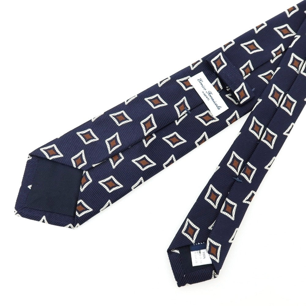 【中古】エリコフォルミコラ ERRICO FORMICOLA シルク 小紋柄ネクタイ ネイビーxブラウン【 状態ランクB 】【 メンズ 】
