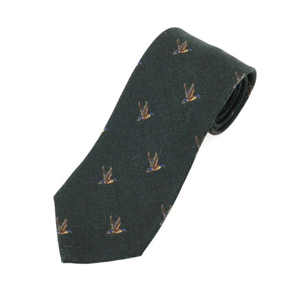 【中古】ジョン コンフォート JOHN COMFORT 鳥柄 プリント ウール ネクタイ ダークグリーン【 状態ランクB 】【 メンズ 】