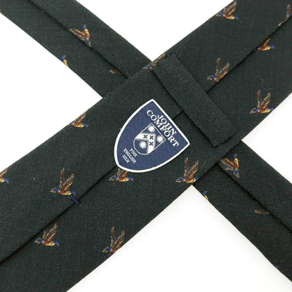 【中古】ジョン コンフォート JOHN COMFORT 鳥柄 プリント ウール ネクタイ ダークグリーン【 状態ランクB 】【 メンズ 】