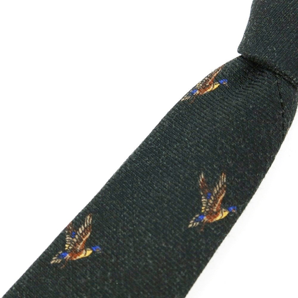 【中古】ジョン コンフォート JOHN COMFORT 鳥柄 プリント ウール ネクタイ ダークグリーン【 状態ランクB 】【 メンズ 】
