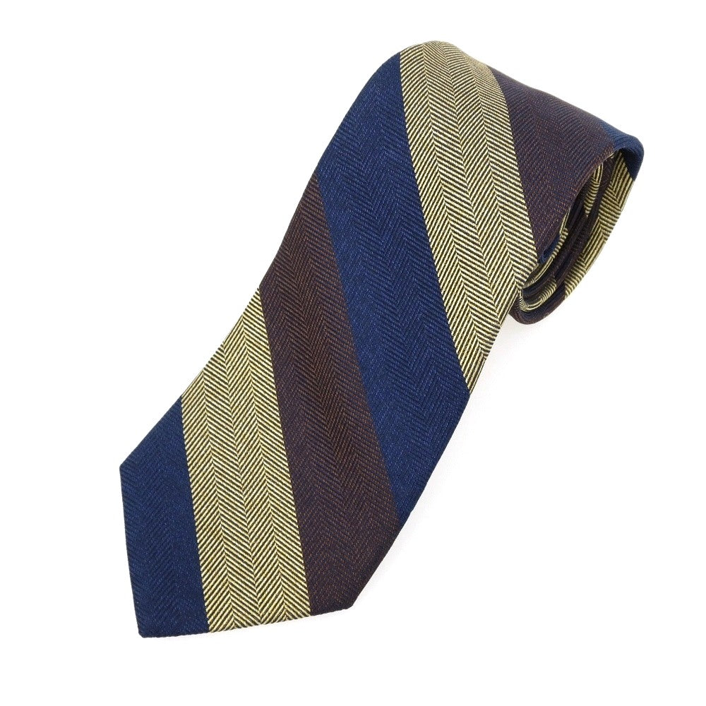 【中古】フェアファクス FAIRFAX シルク ヘリンボーン ストライプ柄ネクタイ ネイビーxブラウン【 状態ランクA 】【 メンズ 】