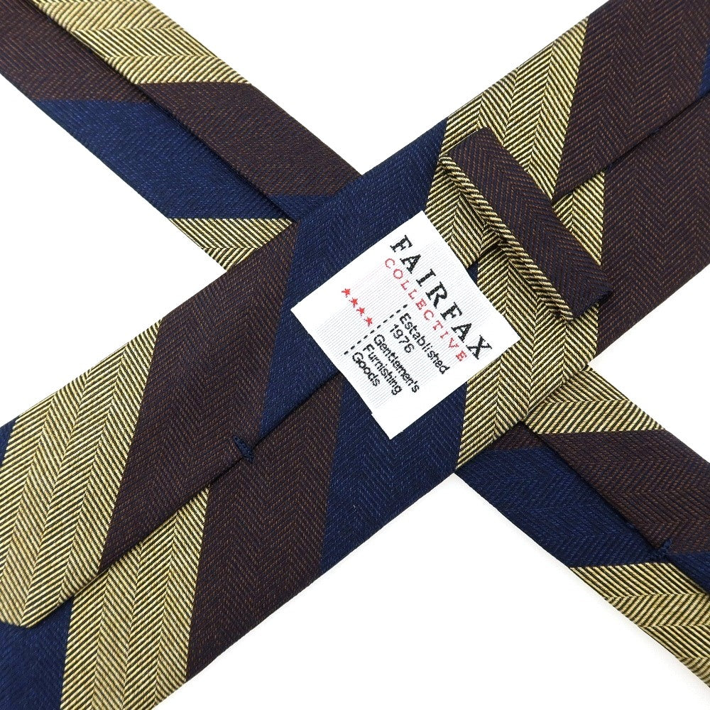 【中古】フェアファクス FAIRFAX シルク ヘリンボーン ストライプ柄ネクタイ ネイビーxブラウン【 状態ランクA 】【 メンズ 】
