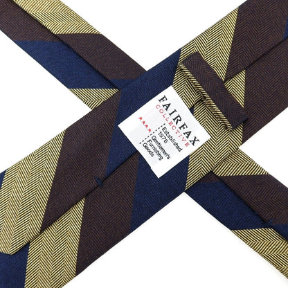 【中古】フェアファクス FAIRFAX シルク ヘリンボーン ストライプ柄ネクタイ ネイビーxブラウン【 状態ランクA 】【 メンズ 】