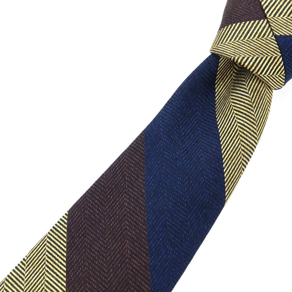 【中古】フェアファクス FAIRFAX シルク ヘリンボーン ストライプ柄ネクタイ ネイビーxブラウン【 状態ランクA 】【 メンズ 】