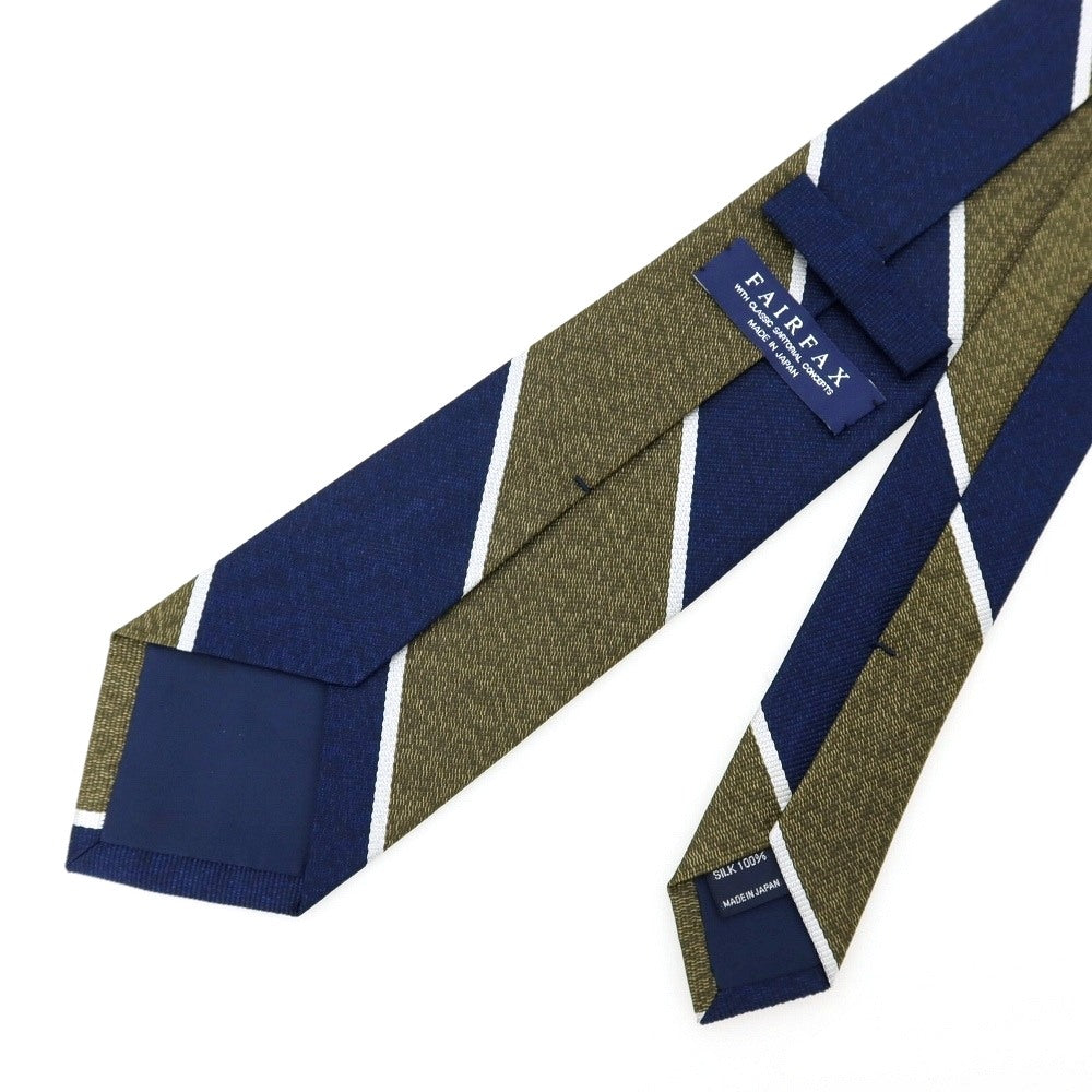 【中古】フェアファクス FAIRFAX シルク レップ ストライプ柄ネクタイ ネイビーxグラスグリーン【 状態ランクB 】【 メンズ 】