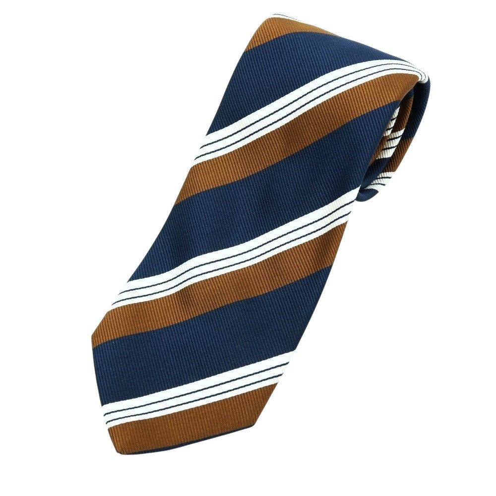 【中古】ステファノ ビジ stefano bigi シルク レップ ストライプ柄ネクタイ ネイビーxブラウン【 状態ランクB 】【 メンズ 】