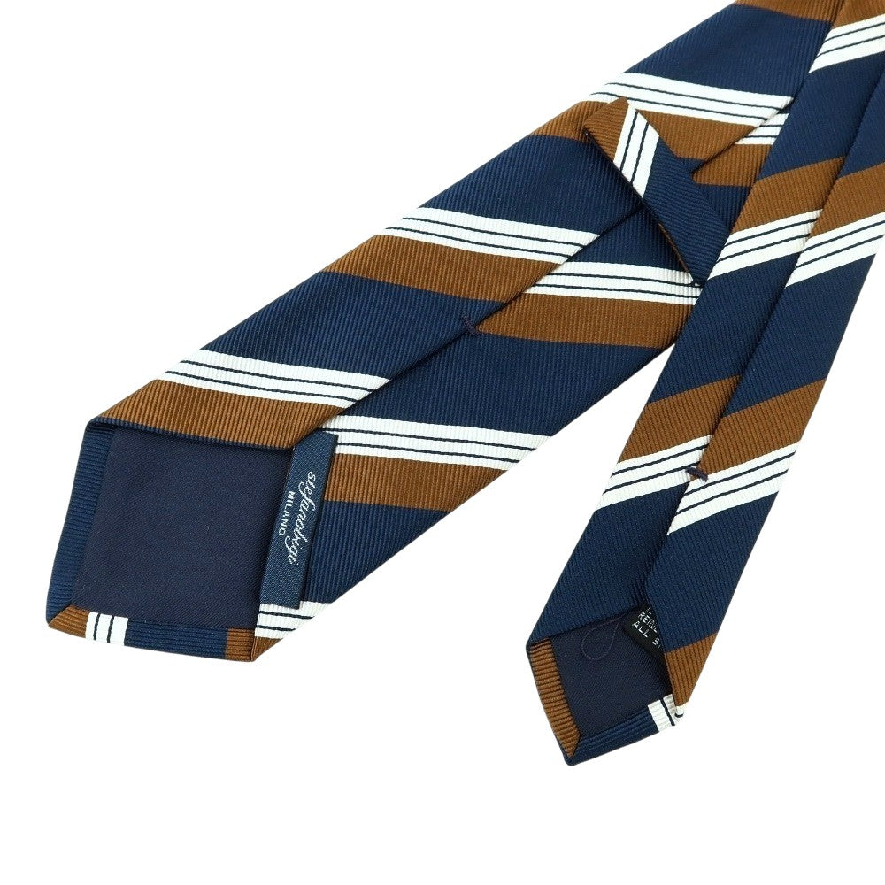【中古】ステファノ ビジ stefano bigi シルク レップ ストライプ柄ネクタイ ネイビーxブラウン【 状態ランクB 】【 メンズ 】