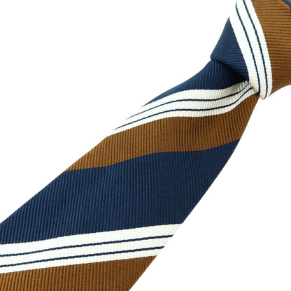 【中古】ステファノ ビジ stefano bigi シルク レップ ストライプ柄ネクタイ ネイビーxブラウン【 状態ランクB 】【 メンズ 】