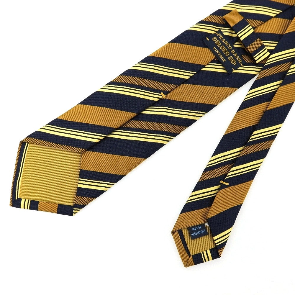 【中古】フランコバッシ FRANCO BASSI GOLDEN 80’s シルク ストライプ柄ネクタイ ネイビーxキャメル【 状態ランクB 】【 メンズ 】