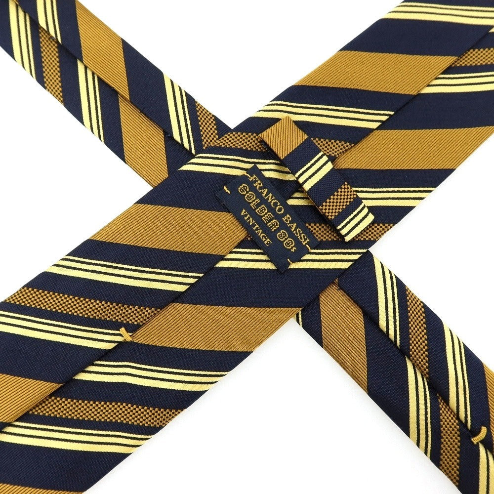【中古】フランコバッシ FRANCO BASSI GOLDEN 80’s シルク ストライプ柄ネクタイ ネイビーxキャメル【 状態ランクB 】【 メンズ 】