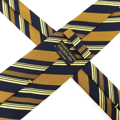【中古】フランコバッシ FRANCO BASSI GOLDEN 80’s シルク ストライプ柄ネクタイ ネイビーxキャメル【 状態ランクB 】【 メンズ 】