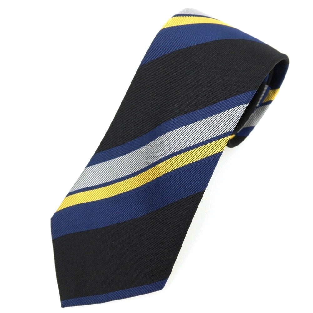 【中古】フランコバッシ FRANCO BASSI GOLDEN 80’s シルク ストライプ柄ネクタイ ブラックxダークブルー【 状態ランクB 】【 メンズ 】