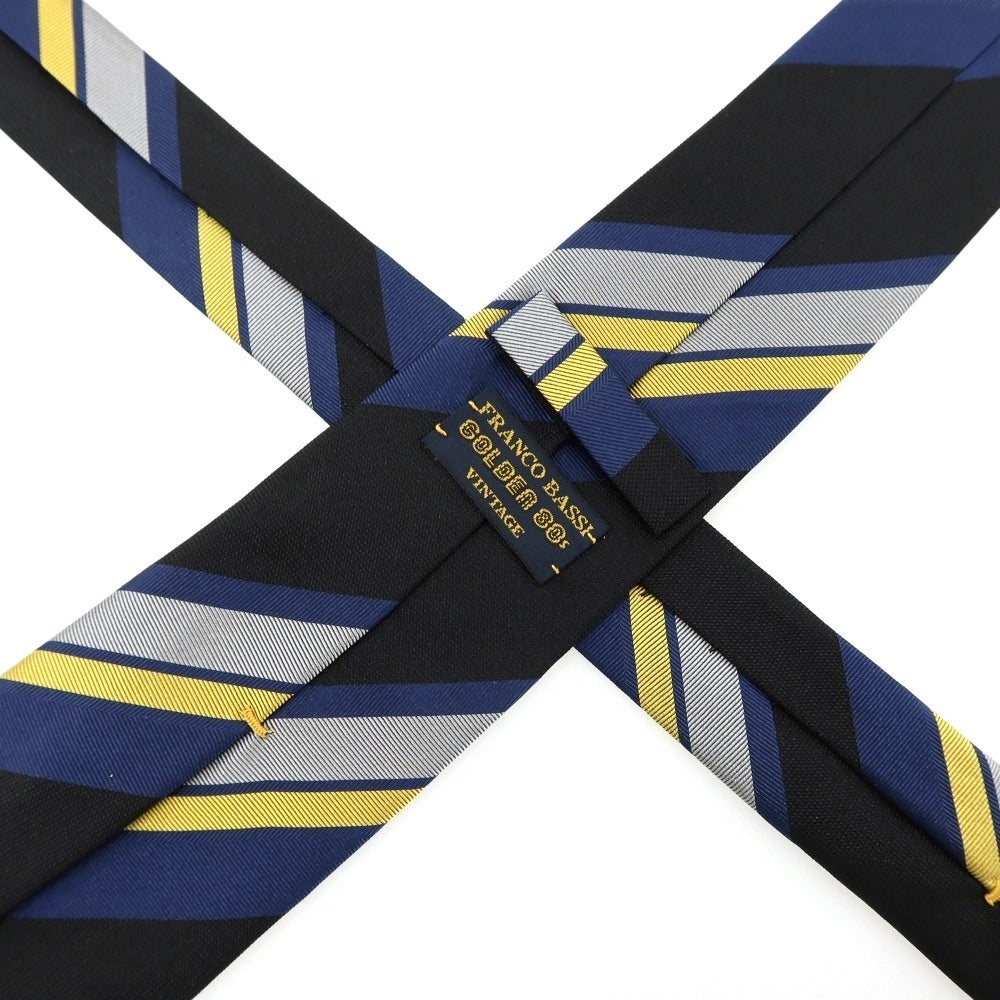 【中古】フランコバッシ FRANCO BASSI GOLDEN 80’s シルク ストライプ柄ネクタイ ブラックxダークブルー【 状態ランクB 】【 メンズ 】