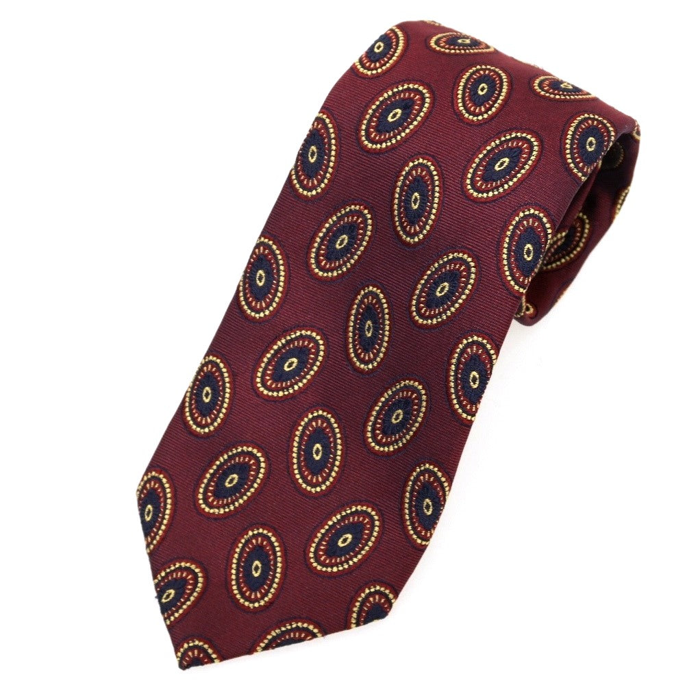 【中古】フランコバッシ FRANCO BASSI GOLDEN 80’s シルク 小紋柄ネクタイ ボルドーxイエローベージュ【 状態ランクB 】【 メンズ 】