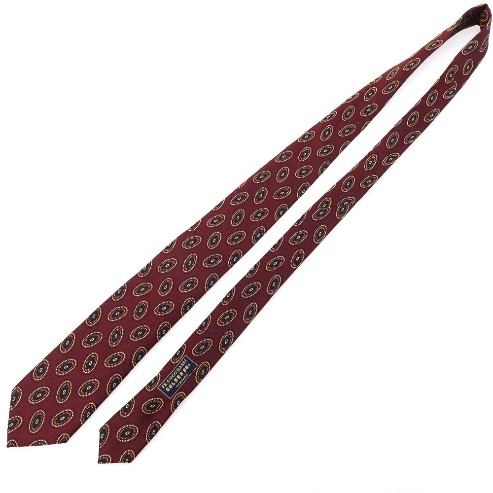 【中古】フランコバッシ FRANCO BASSI GOLDEN 80’s シルク 小紋柄ネクタイ ボルドーxイエローベージュ【 状態ランクB 】【 メンズ 】