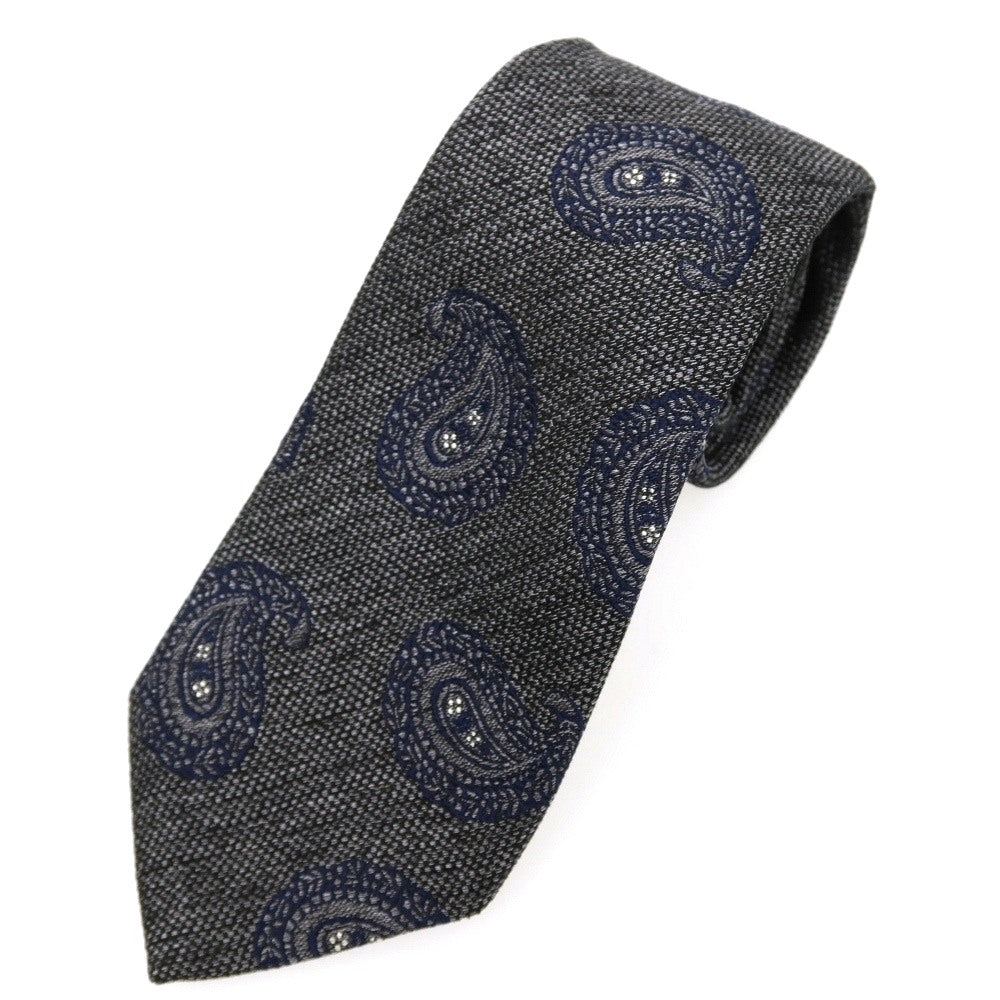 【中古】フランコバッシ FRANCO BASSI シルクコットン ペイズリー柄ネクタイ グレーxネイビー【 状態ランクB 】【 メンズ 】