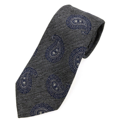 【中古】フランコバッシ FRANCO BASSI シルクコットン ペイズリー柄ネクタイ グレーxネイビー【 状態ランクB 】【 メンズ 】