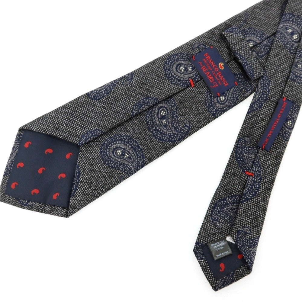 【中古】フランコバッシ FRANCO BASSI シルクコットン ペイズリー柄ネクタイ グレーxネイビー【 状態ランクB 】【 メンズ 】
