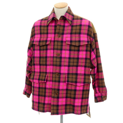 【中古】トゥモローランド TOMORROWLAND ウール×コットン チェック 切り替え ミリタリージャケット 蛍光ピンクxブラウン【サイズS】【 状態ランクB 】【 メンズ 】