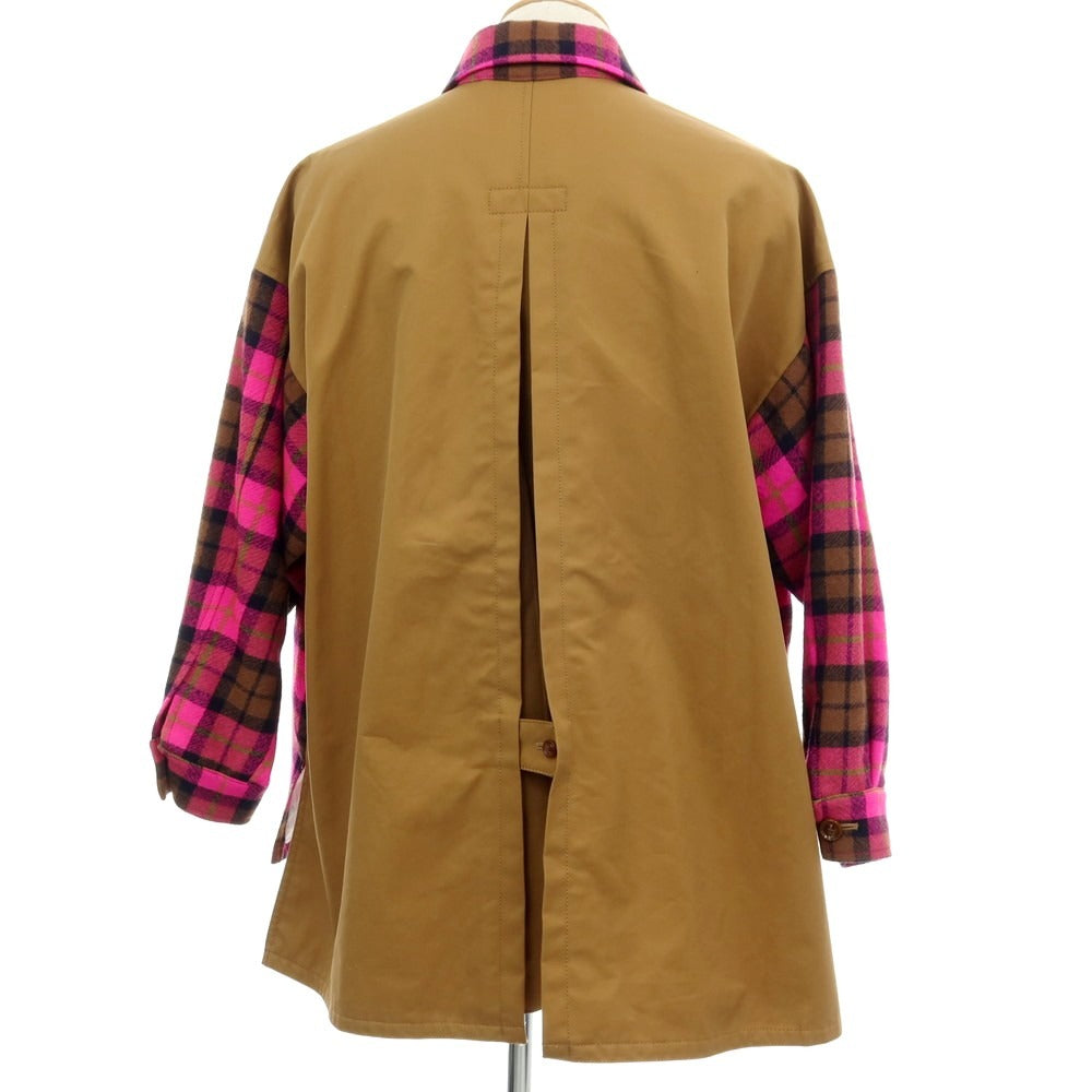 【中古】トゥモローランド TOMORROWLAND ウール×コットン チェック 切り替え ミリタリージャケット 蛍光ピンクxブラウン【サイズS】【 状態ランクB 】【 メンズ 】