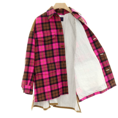【中古】トゥモローランド TOMORROWLAND ウール×コットン チェック 切り替え ミリタリージャケット 蛍光ピンクxブラウン【サイズS】【 状態ランクB 】【 メンズ 】