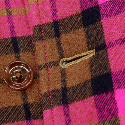 【中古】トゥモローランド TOMORROWLAND ウール×コットン チェック 切り替え ミリタリージャケット 蛍光ピンクxブラウン【サイズS】【 状態ランクB 】【 メンズ 】