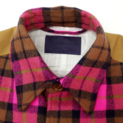 【中古】トゥモローランド TOMORROWLAND ウール×コットン チェック 切り替え ミリタリージャケット 蛍光ピンクxブラウン【サイズS】【 状態ランクB 】【 メンズ 】