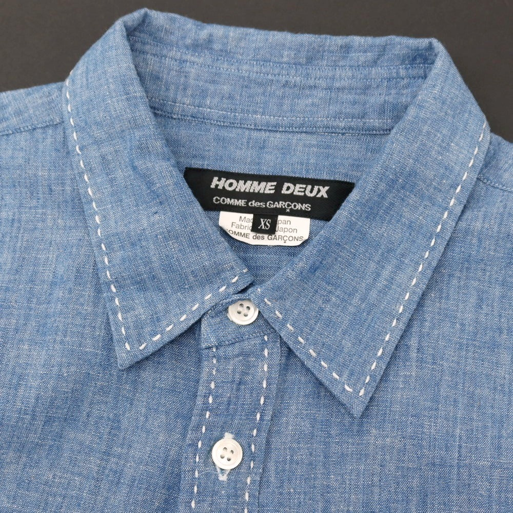 【中古】コムデギャルソン オムドゥ COMME des GARCONS HOMME DEUX 2015年春夏 コットン シャンブレー レギュラーカラー 半袖シャツ ブルー【サイズXS】【 状態ランクC 】【 メンズ 】