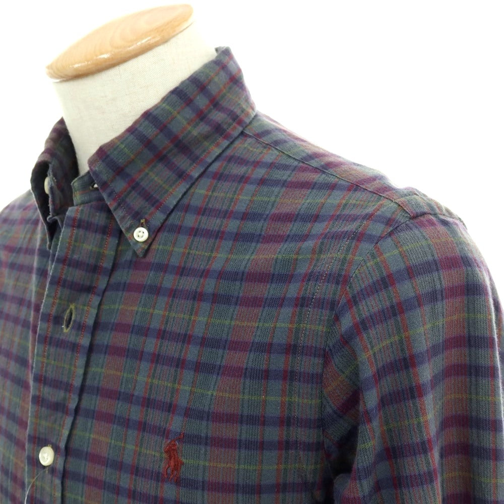 【中古】ラルフローレン RALPH LAUREN コットン チェック ボタンダウン カジュアルシャツ グレーxブラウン【サイズXS】【 状態ランクC 】【 メンズ 】